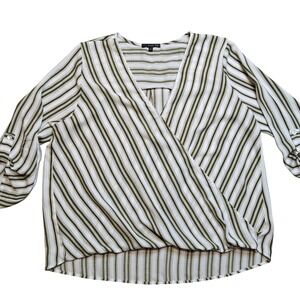 WEST KEI White Green Allan Surplice Roll Tab Blouse Stitchfix